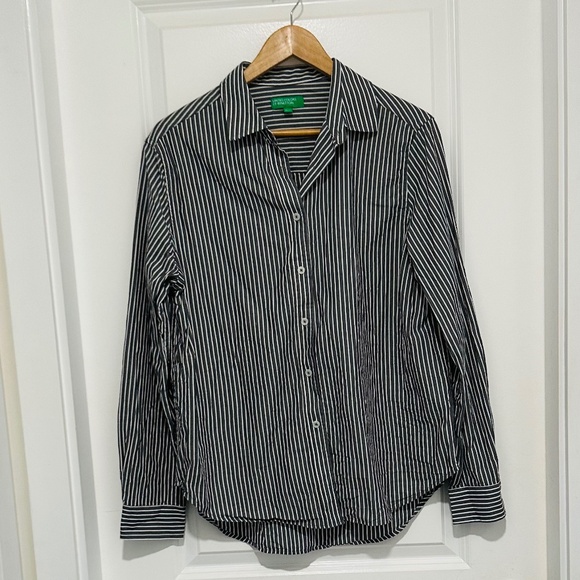 United Colors of Benetton Women’s Cotton Stripe  Woven Shirt Gray and White - Picture 1 of 8
